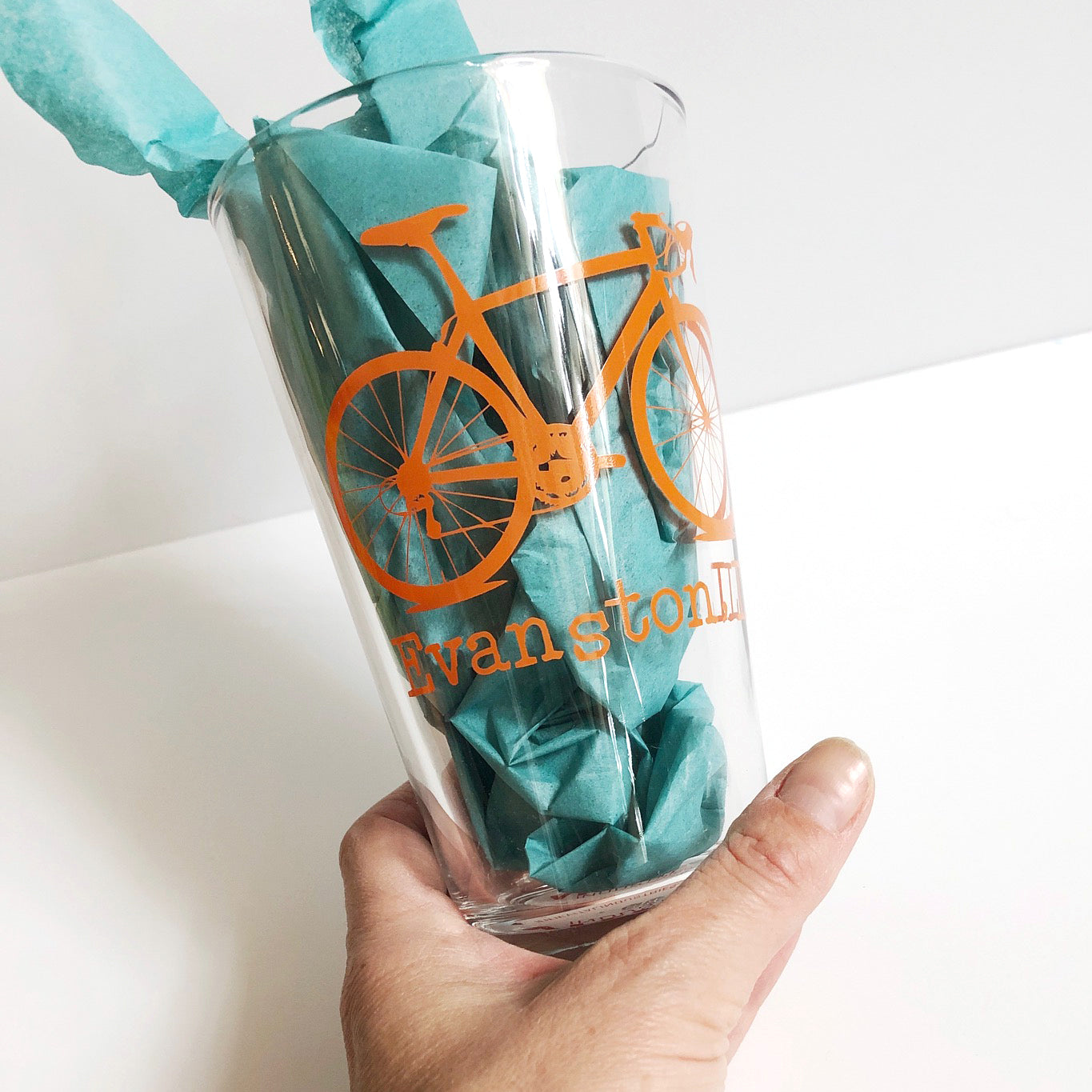 Orange Evanston Bicycle Pint Glass