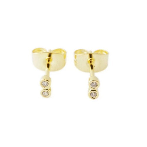 Gold Tiny Double Circle Crystal Earrings