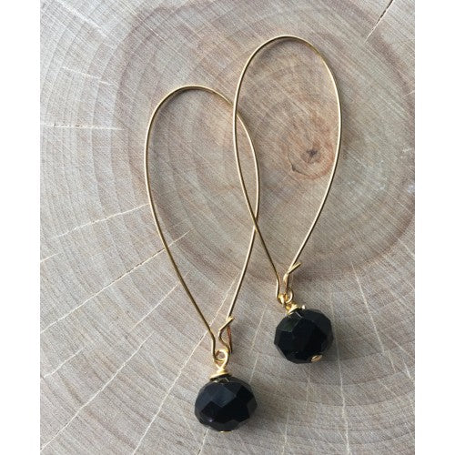 Gold Glass Drop Earrings - Black