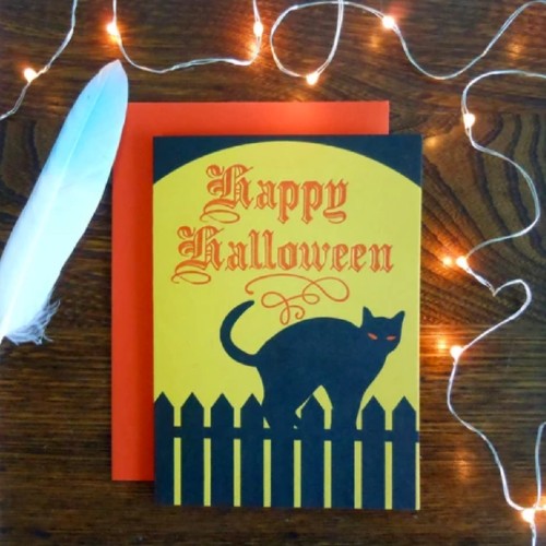 Full Moon Black Cat Halloween Card