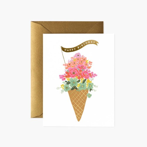 Birthday Floral Ice Cream Cone Greeting Card