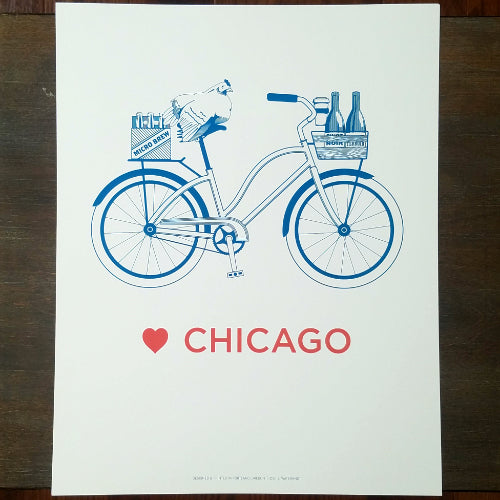 Love Chicago Bicycle Letterpress 11" x 14" Print