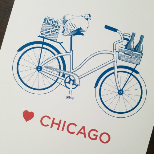 Love Chicago Bicycle Letterpress 11" x 14" Print