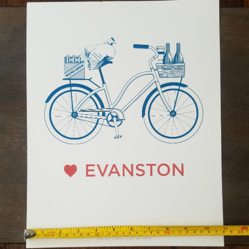 Love Evanston Bicycle Letterpress 11" x 14" Print