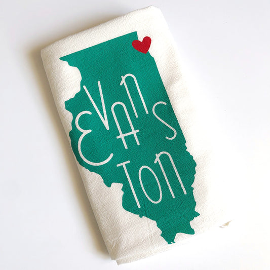 Turquoise Evanston, IL Words Tea Towel