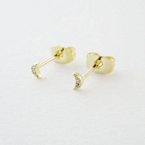 Gold Crystal Moon Studs