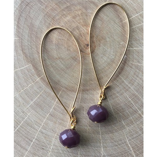 Gold Glass Drop Earrings - Purple