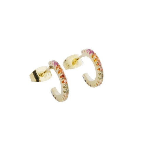 Gold Rainbow Crystal Hoop Earrings