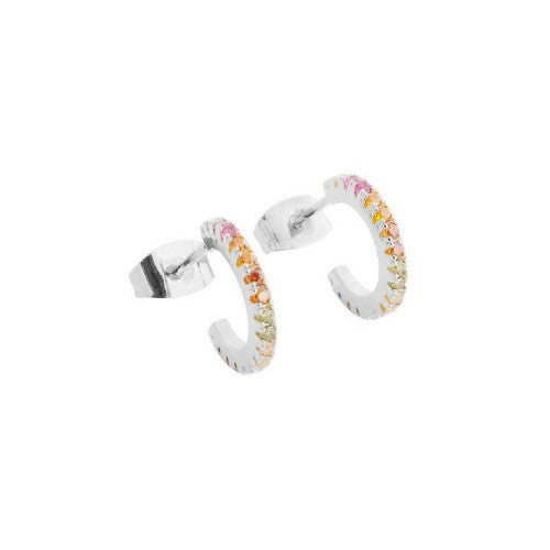 Silver Rainbow Crystal Hoop Earrings