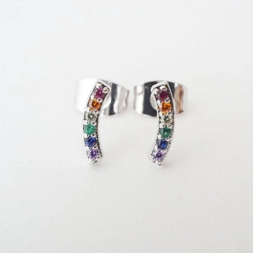 Silver Rainbow Crystal Arc Earring