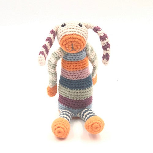 Hand-Knit Stripey Bunny Rattle