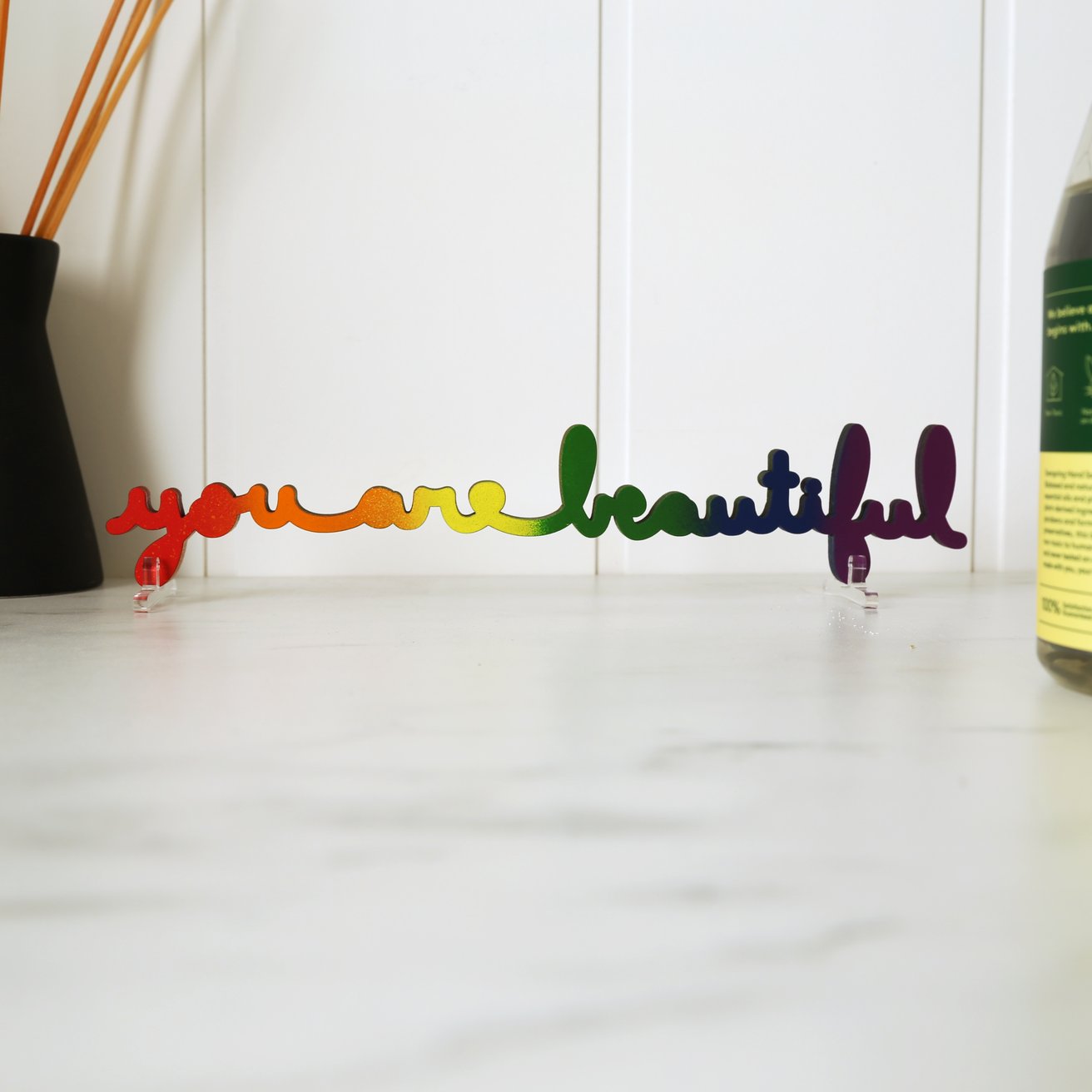 You Are Beautiful - 1' Rainbow Wood Sign